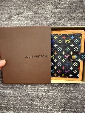 Louis Vuitton Black Multicolor Monogram Wallet with Tan Trim
